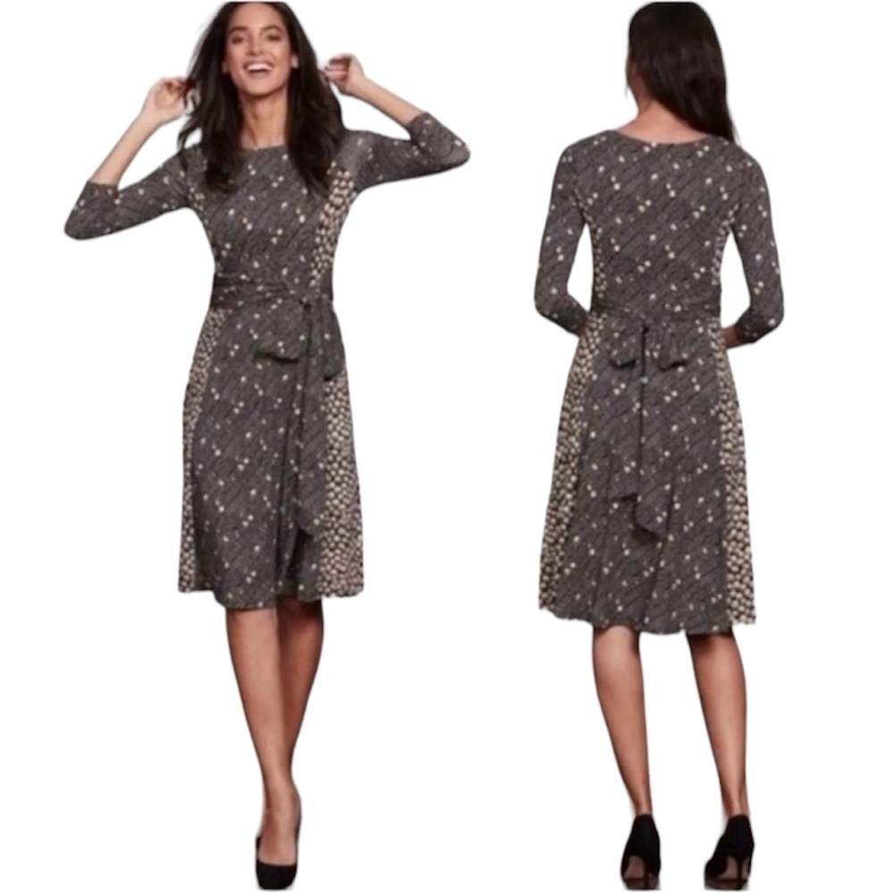 Boden Anna Hotchscotch Black Floral Tie Waist Jersey Dress Size 4
